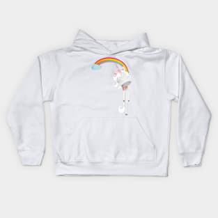 Unicorn hangs on the rainbow Kids Hoodie